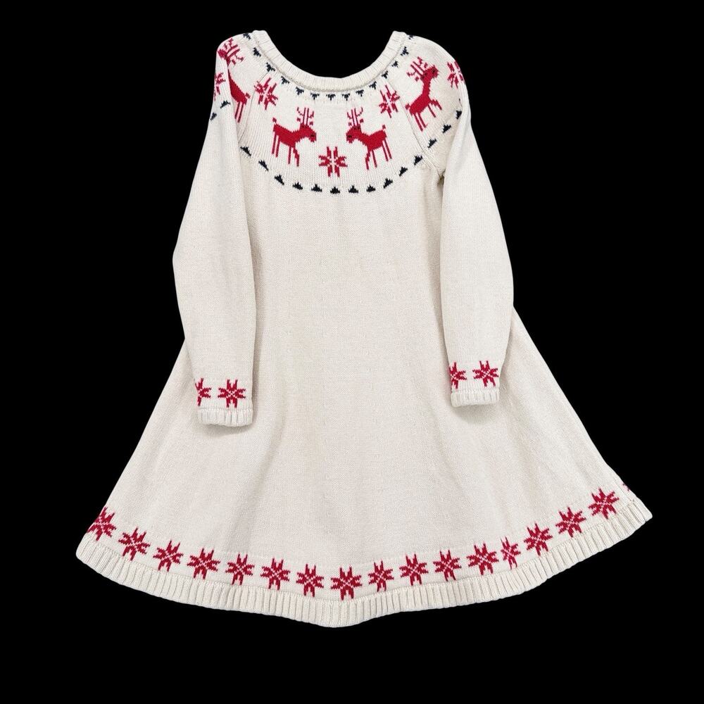 Hanna Andersson Sweater Dress Sz 5 Reindeer Fair Isle Cotton Wool Christmas